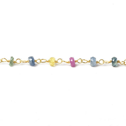 3mm Multi Color Sapphire faceted rondelle Vermeil Chain by the foot 45 pieces