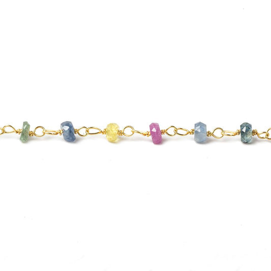 3mm Multi Color Sapphire faceted rondelle Vermeil Chain by the foot 45 pieces