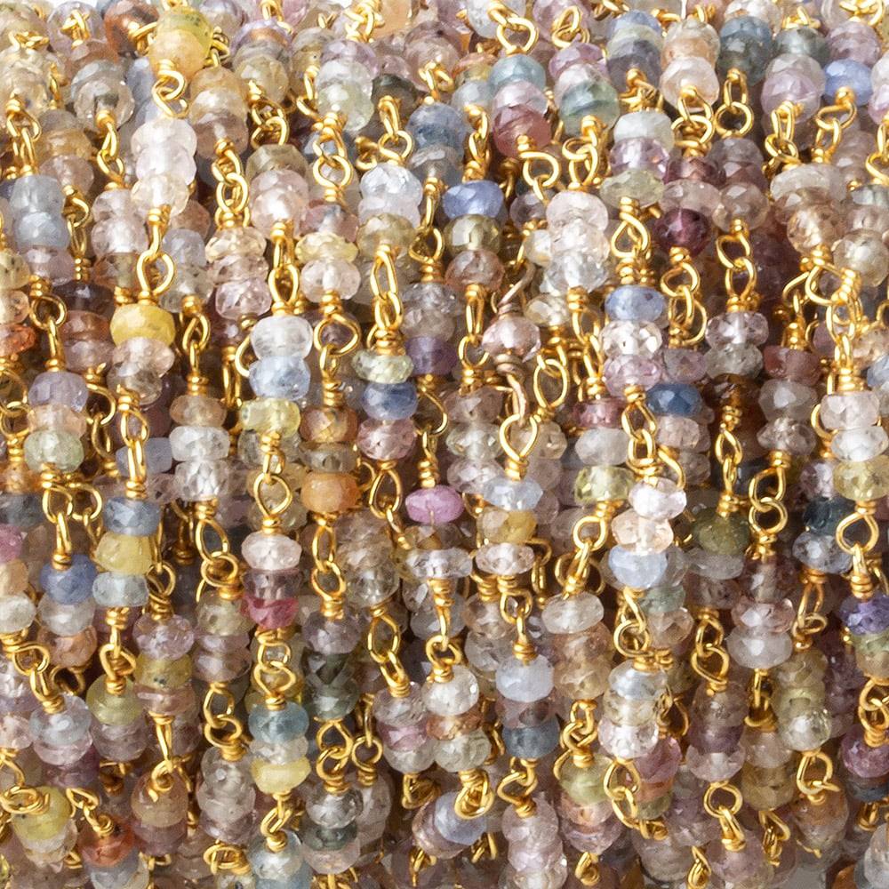3mm Multi Color Madagascar Sapphire micro faceted rondelle Trio Vermeil Chain per