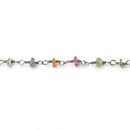 3mm Multi Color Tourmaline Faceted Rondelle Black Gold .925 Silver Chain by the foot