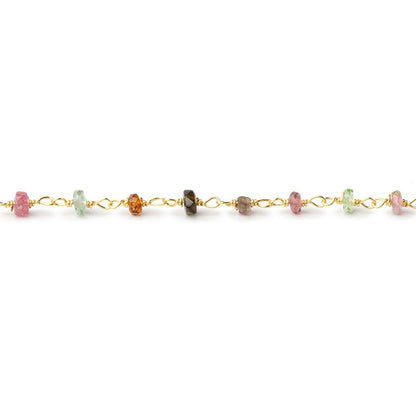 3mm Multi Color Tourmaline Faceted Rondelles on Vermeil Hand-Wrapped Chain