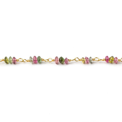 3mm Multi Color Tourmaline Rondelle Trio Vermeil Chain by the foot 90 beads per