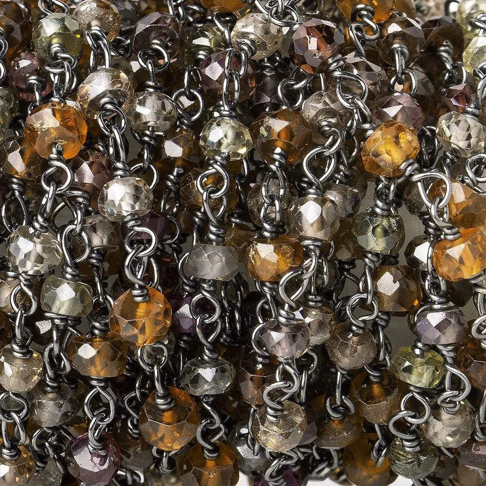 3mm Multi Gemstone faceted rondelle Black Gold plated Silver Chain