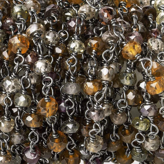 3mm Multi Gemstone faceted rondelle Black Gold plated Silver Chain