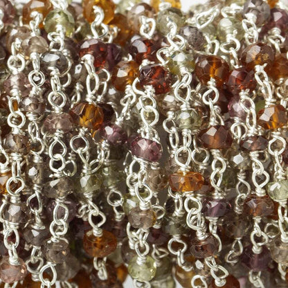 3mm Multi Gemstone faceted rondelle Silver Chain by the foot