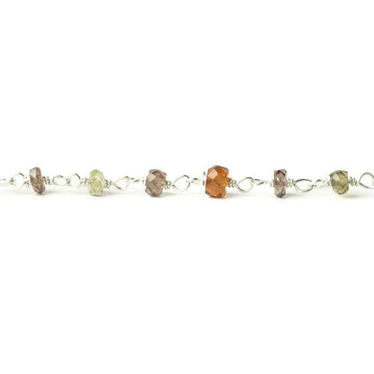 3mm Multi Gemstone faceted rondelle Silver Chain by the foot