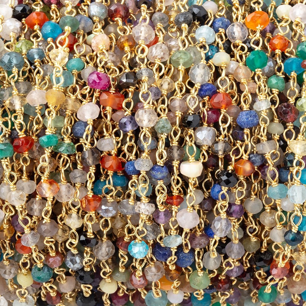 3mm Multi Gemstone Faceted Rondelle Vermeil Chain