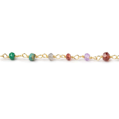 3mm Multi Gemstone Faceted Rondelle Vermeil Chain