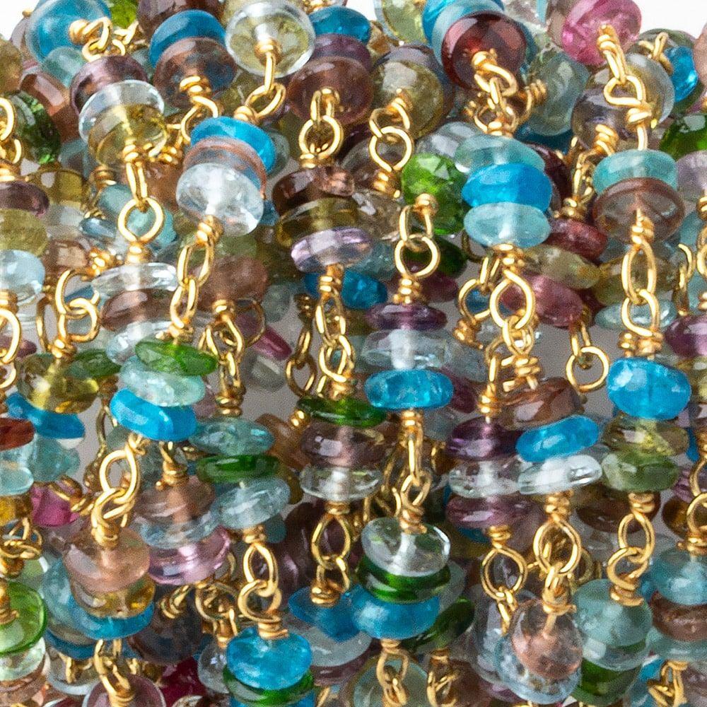 3mm Multi Gemstone plain rondelle clusters Gold Chain by the foot 99 beads