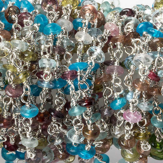 3mm Multi Gemstone plain rondelle Silver .925 Chain by the foot 45 pieces