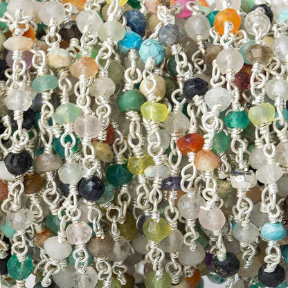 3mm Multi-Gemstone Silver plated Chain by the foot