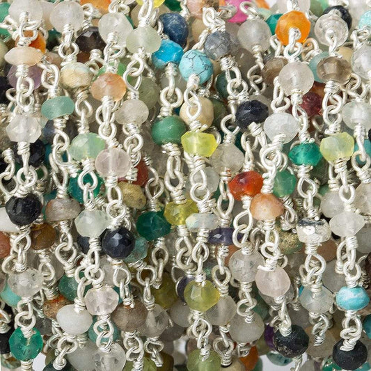 3mm Multi-Gemstone Silver plated Chain by the foot