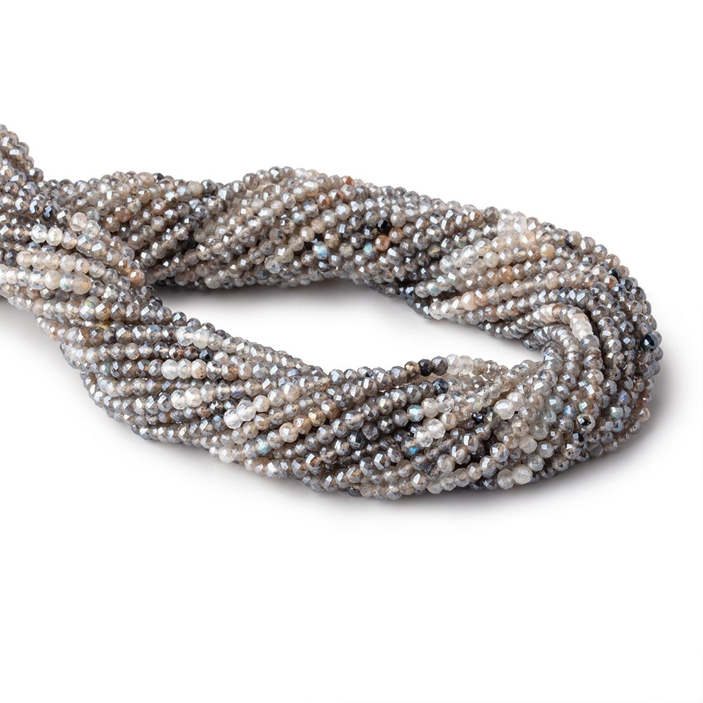 3mm Mystic Labradorite & Moonstone Micro Faceted Rondelles 12.5 inch 136 beads