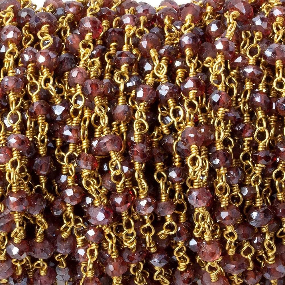 3mm Mystic Rhodolite Garnet faceted rondelles on Gold Chain