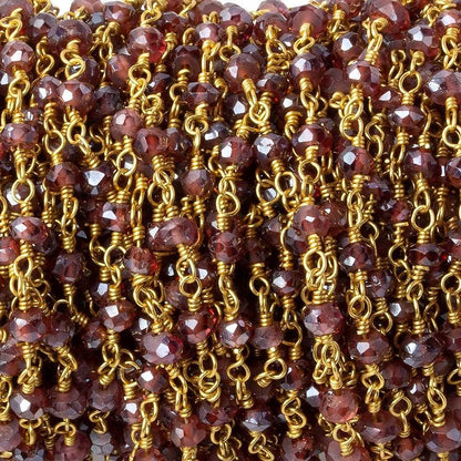 3mm Mystic Rhodolite Garnet faceted rondelles on Gold Chain