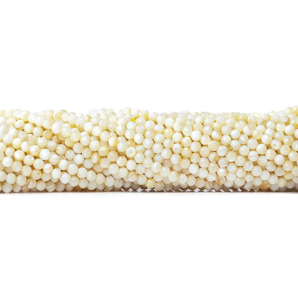 3mm Natural Cream Mother of Pearl microfaceted round beads 13 inch 100 pieces