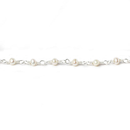 3mm Off White Baroque Freshwater Pearl .925 Silver Chain by the foot