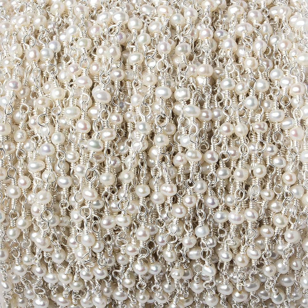 3mm Off White Baroque Freshwater Pearl .925 Silver Chain by the foot