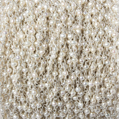 3mm Off White Baroque Freshwater Pearl .925 Silver Chain by the foot