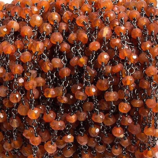 3mm Carnelian faceted rondelle Black Gold Chain by the foot 36 pieces