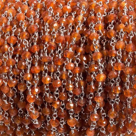 3mm Carnelian faceted rondelle Silver Chain by the foot 36 pieces