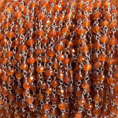 3mm Carnelian faceted rondelle Silver Chain by the foot 36 pieces