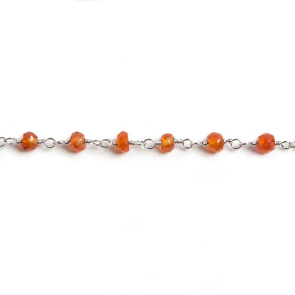 3mm Carnelian faceted rondelle Silver Chain by the foot 36 pieces