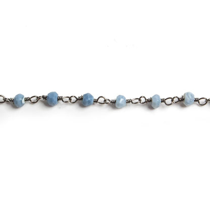 3mm Owyhee Denim Blue Opal faceted rondelle Black Gold Chain by the foot 36 pieces