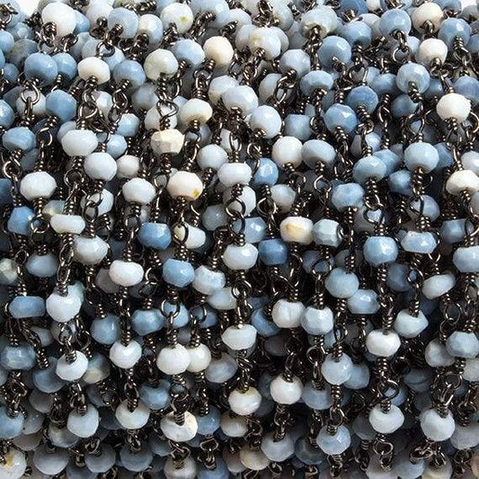 3mm Owyhee Denim Blue Opal faceted rondelle Black Gold Chain by the foot 36 pieces