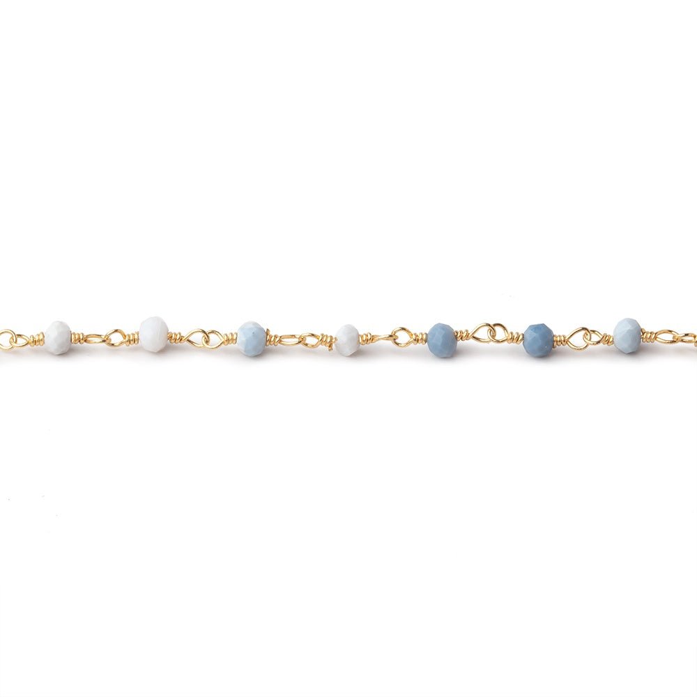 3mm Owyhee Denim Blue Opal Micro Faceted Rondelles on Gold Plated Chain