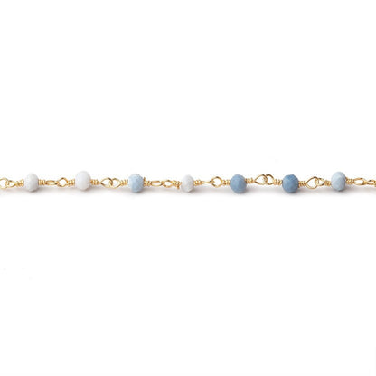 3mm Owyhee Denim Blue Opal Micro Faceted Rondelles on Gold Plated Chain