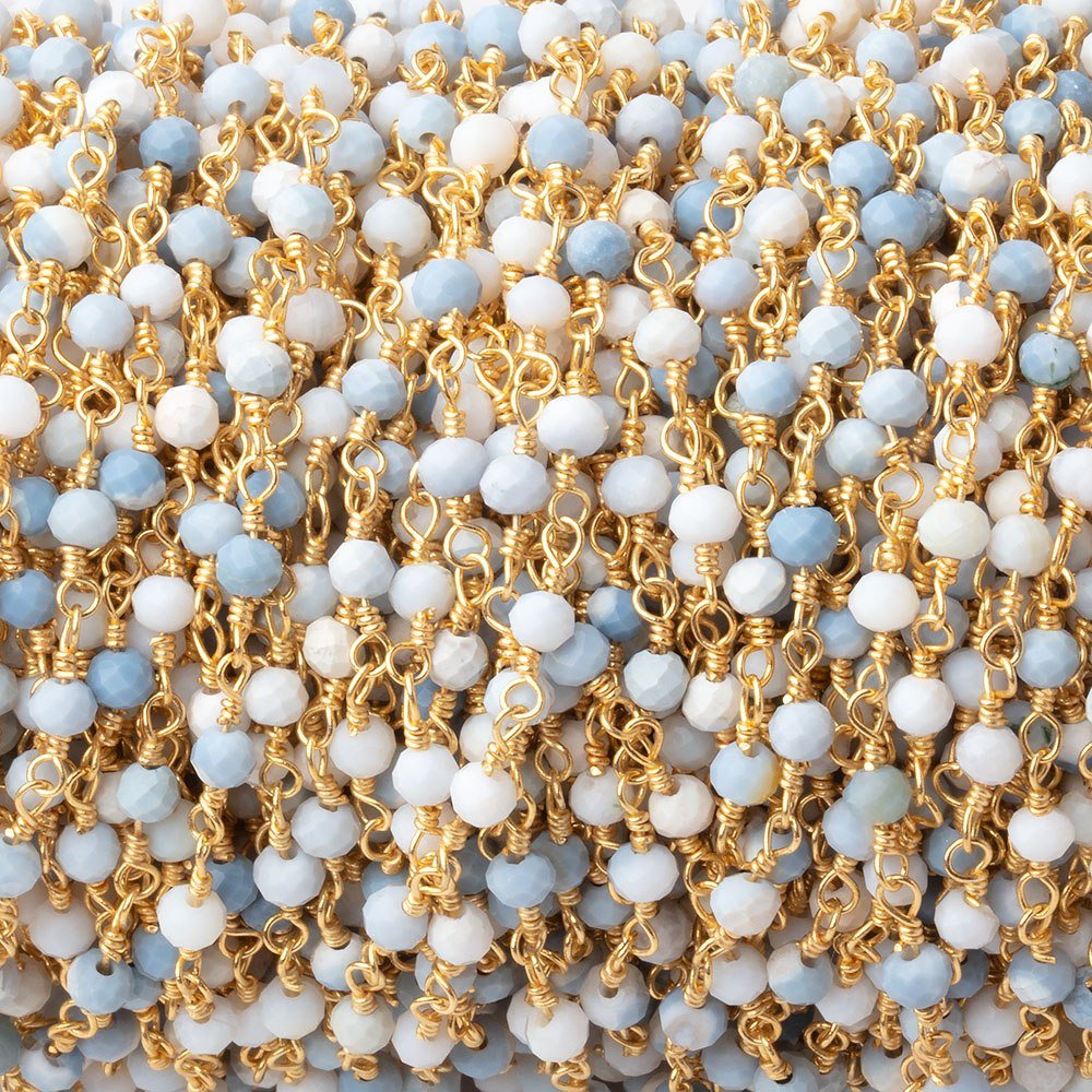 3mm Owyhee Denim Blue Opal Micro Faceted Rondelles on Gold Plated Chain