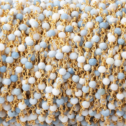 3mm Owyhee Denim Blue Opal Micro Faceted Rondelles on Gold Plated Chain