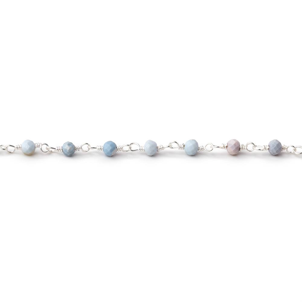 3mm Owyhee Denim Blue Opal Micro Faceted Rondelles on Silver Plated Chain