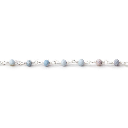 3mm Owyhee Denim Blue Opal Micro Faceted Rondelles on Silver Plated Chain