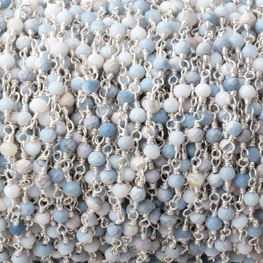 3mm Owyhee Denim Blue Opal Micro Faceted Rondelles on Silver Plated Chain