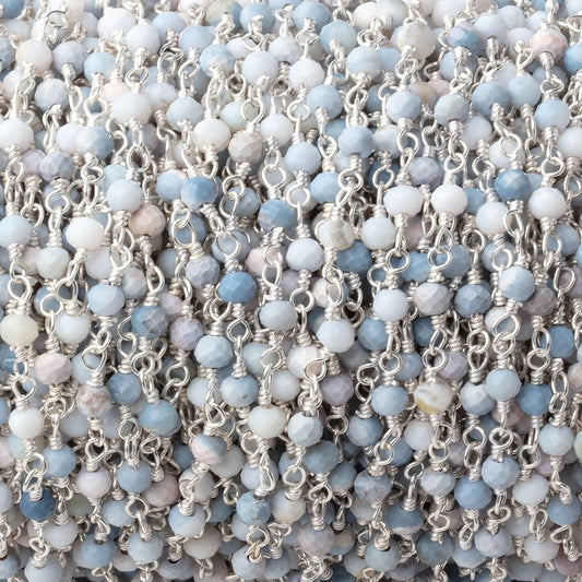 3mm Owyhee Denim Blue Opal Micro Faceted Rondelles on Silver Plated Chain