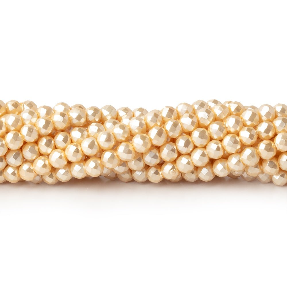 3mm Pale Yellow Shell Pearl Micro Faceted Rounds 12.75 inch 114 Beads