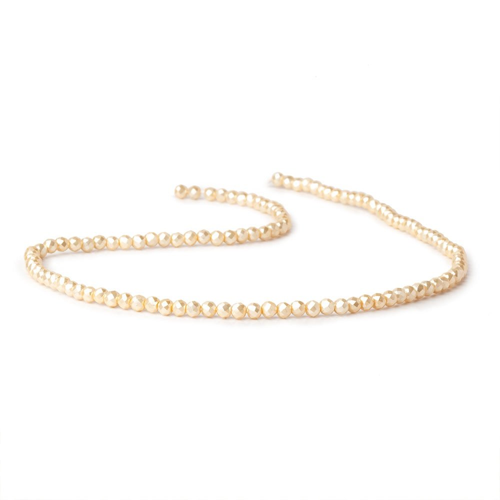3mm Pale Yellow Shell Pearl Micro Faceted Rounds 12.75 inch 114 Beads