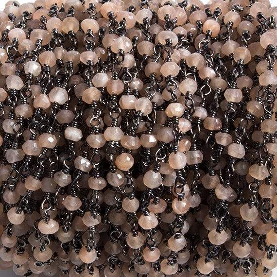 3mm Peach Moonstone faceted rondelle Black Gold Chain by the foot 36 pieces