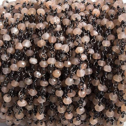 3mm Peach Moonstone faceted rondelle Black Gold Chain by the foot 36 pieces