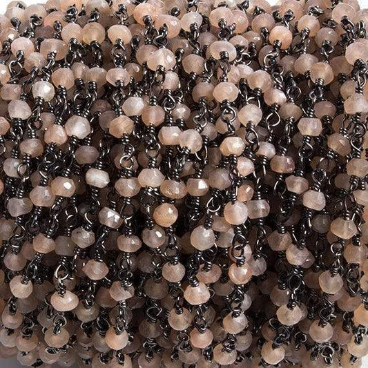 3mm Peach Moonstone faceted rondelle Black Gold Chain by the foot 36 pieces