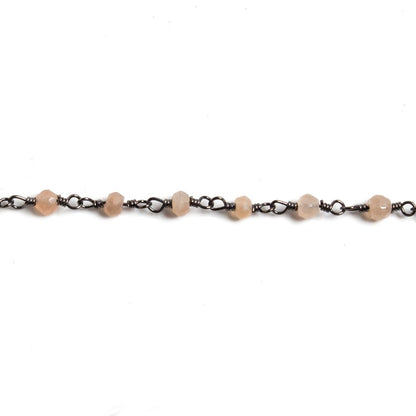 3mm Peach Moonstone faceted rondelle Black Gold Chain by the foot 36 pieces