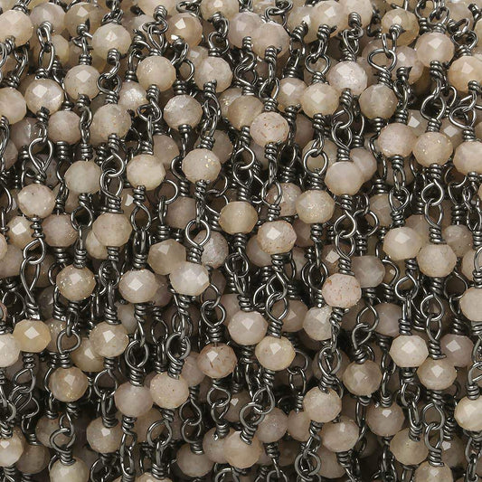 3mm Peach Moonstone micro-faceted rondelle Black Gold Chain by the foot 35 pieces