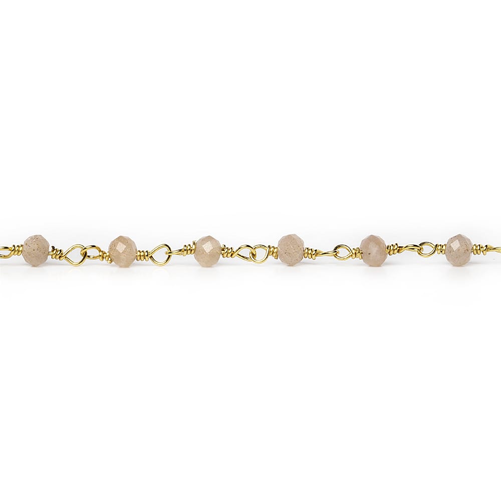 3mm Peach Moonstone micro-faceted rondelle Gold Chain by the foot 35 pieces