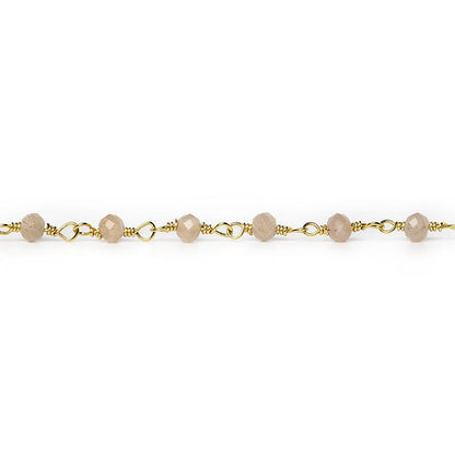 3mm Peach Moonstone micro-faceted rondelle Gold Chain by the foot 35 pieces
