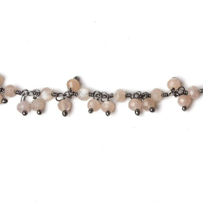 3mm Peach Moonstone micro-faceted round Black Gold Dangling Chain by the foot