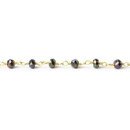 3mm Peacock Mystic Black Spinel rondelle Gold plated Chain by the foot 40pc