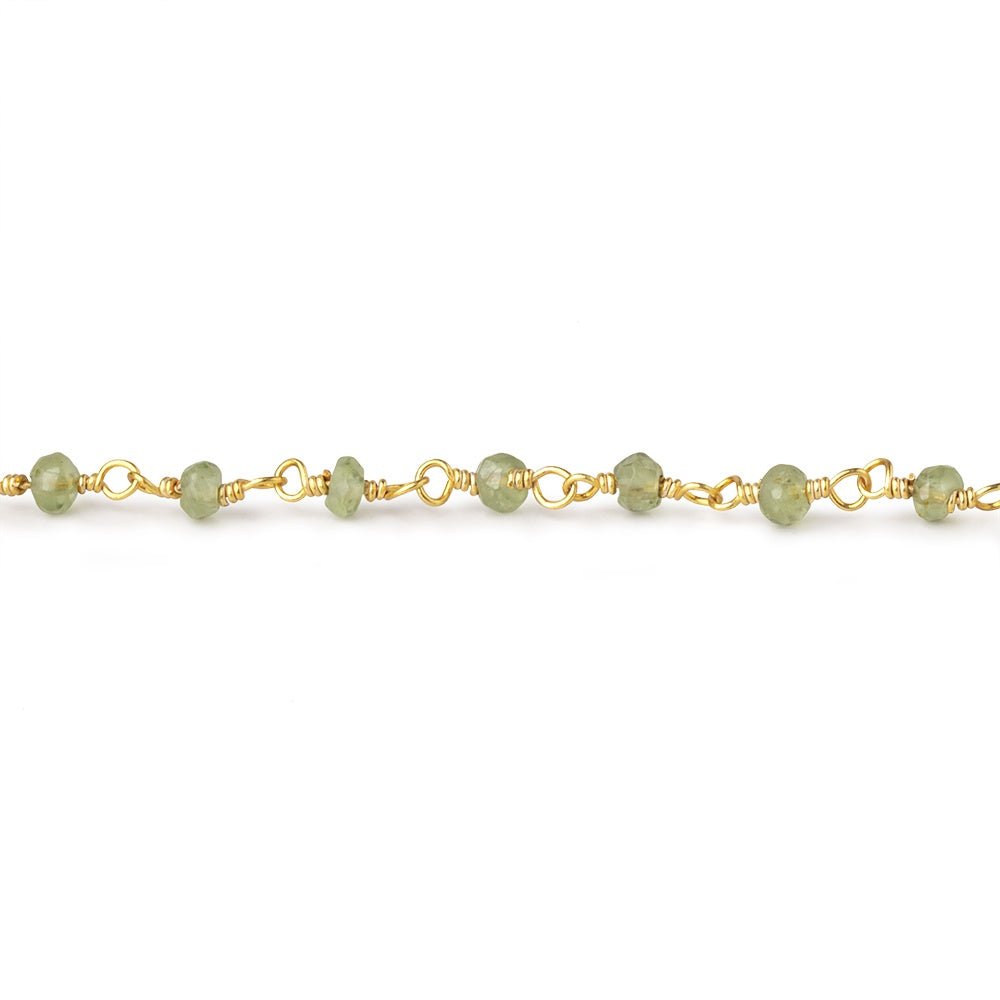 3mm Peridot Faceted Rondelles on Gold Plated Wire Wrapped Chain