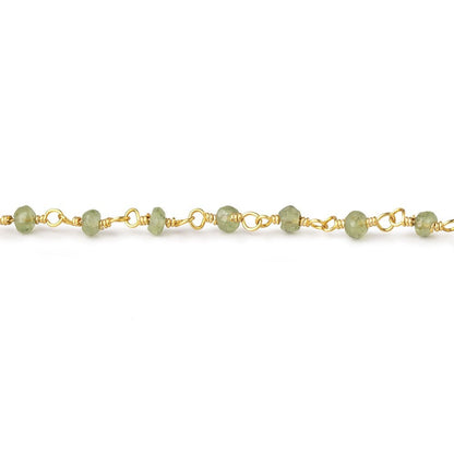 3mm Peridot Faceted Rondelles on Gold Plated Wire Wrapped Chain
